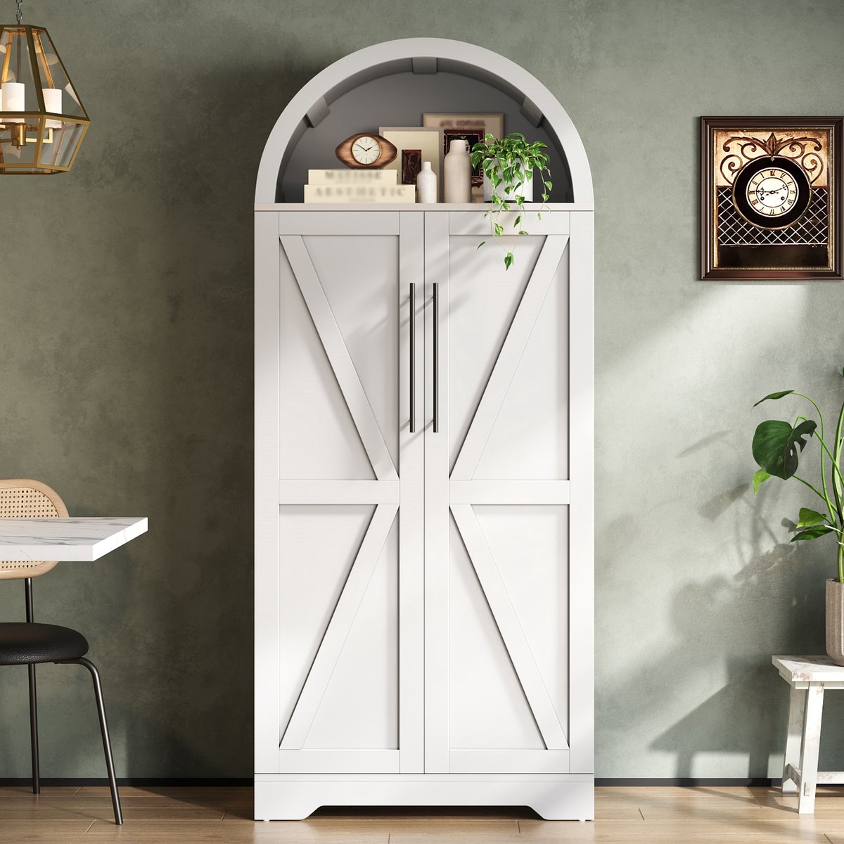 VVBV Buffetkast 70x40x165 cm - Opbergruimte, Met Planken - Wit, MDF