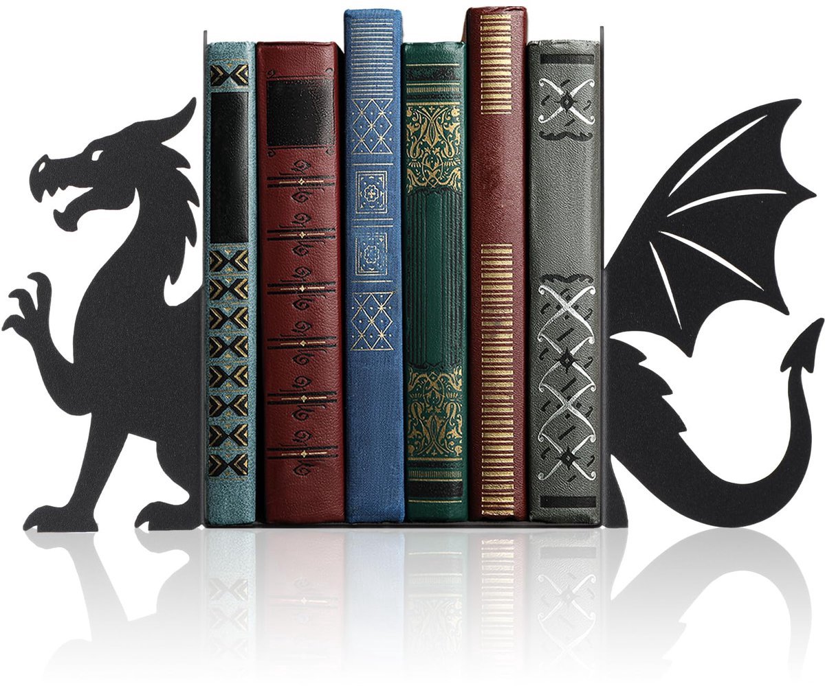 Casalora Vliegende Draak Boekensteun - Metalen - Set van 2 - Decoratieve Boekenstandaard voor Planken, Kantoor en Woonkamer - Cadeau voor Draaktenliefhebbers