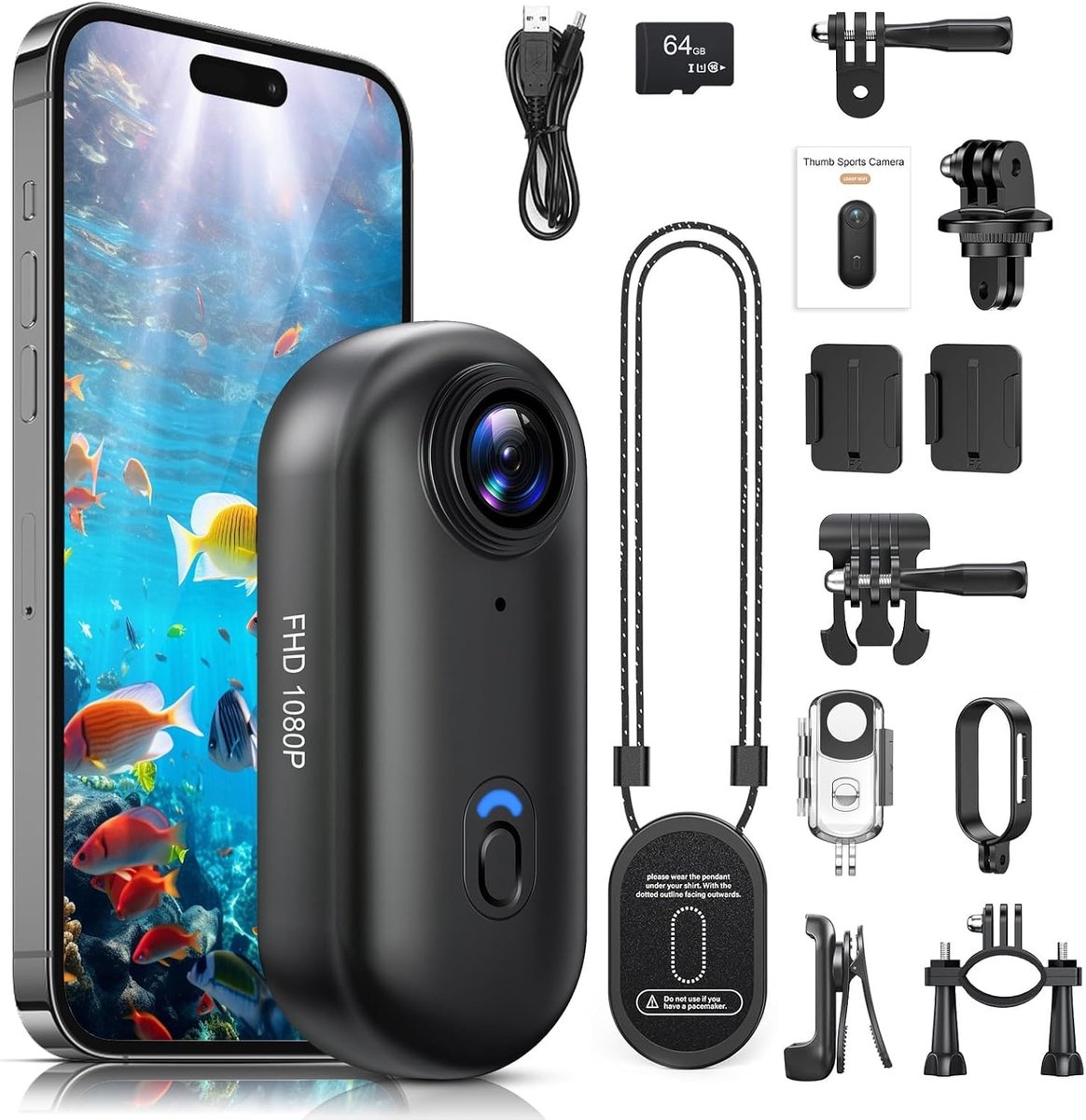 Actiecamera 360° - Mini camera POV - Onderwater tot 30m - Inclusief 10 accessoires voor buitensporten - ShopVlot