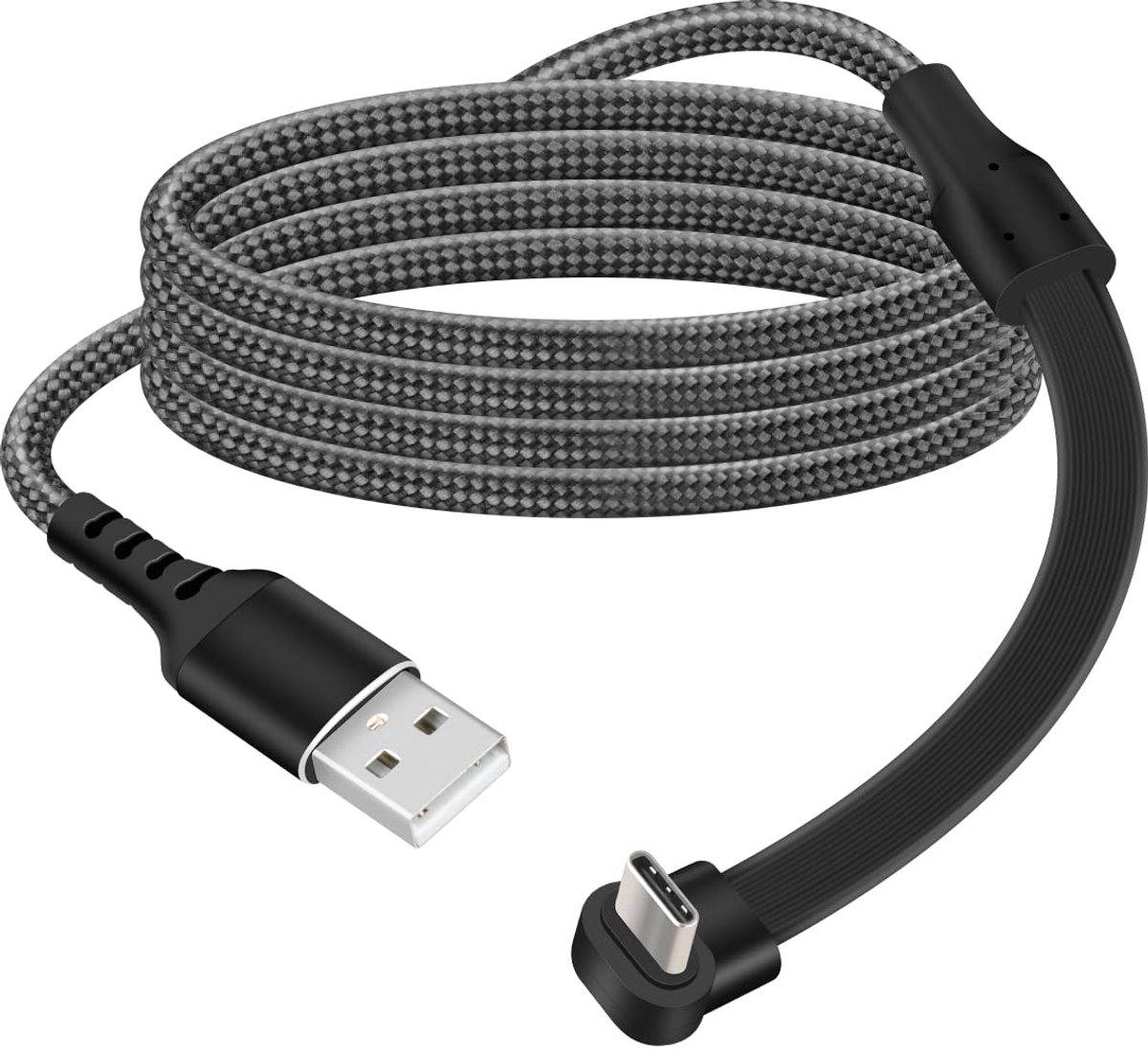 USB A naar USB C Oplaadkabel 90 Graden - Plat, Gevlochten - 60W Snelladen, 480Mbps Gegevensoverdracht - ShopVlot
