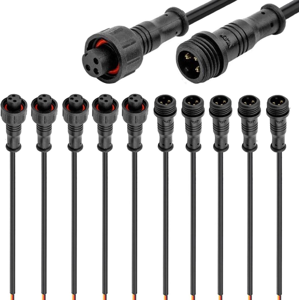 Waterdichte 3-pins stekker - IP67 connector - 22 AWG 20cm kabel - Geschikt voor auto en boot - ShopVlot