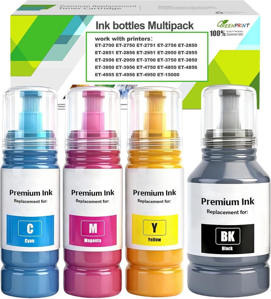 Inktflesjes Meerpakket EPT102 - 4 stuks - Zwart, Cyaan, Magenta, Geel - Vervangingsoptie voor ET-printers - ShopVlot