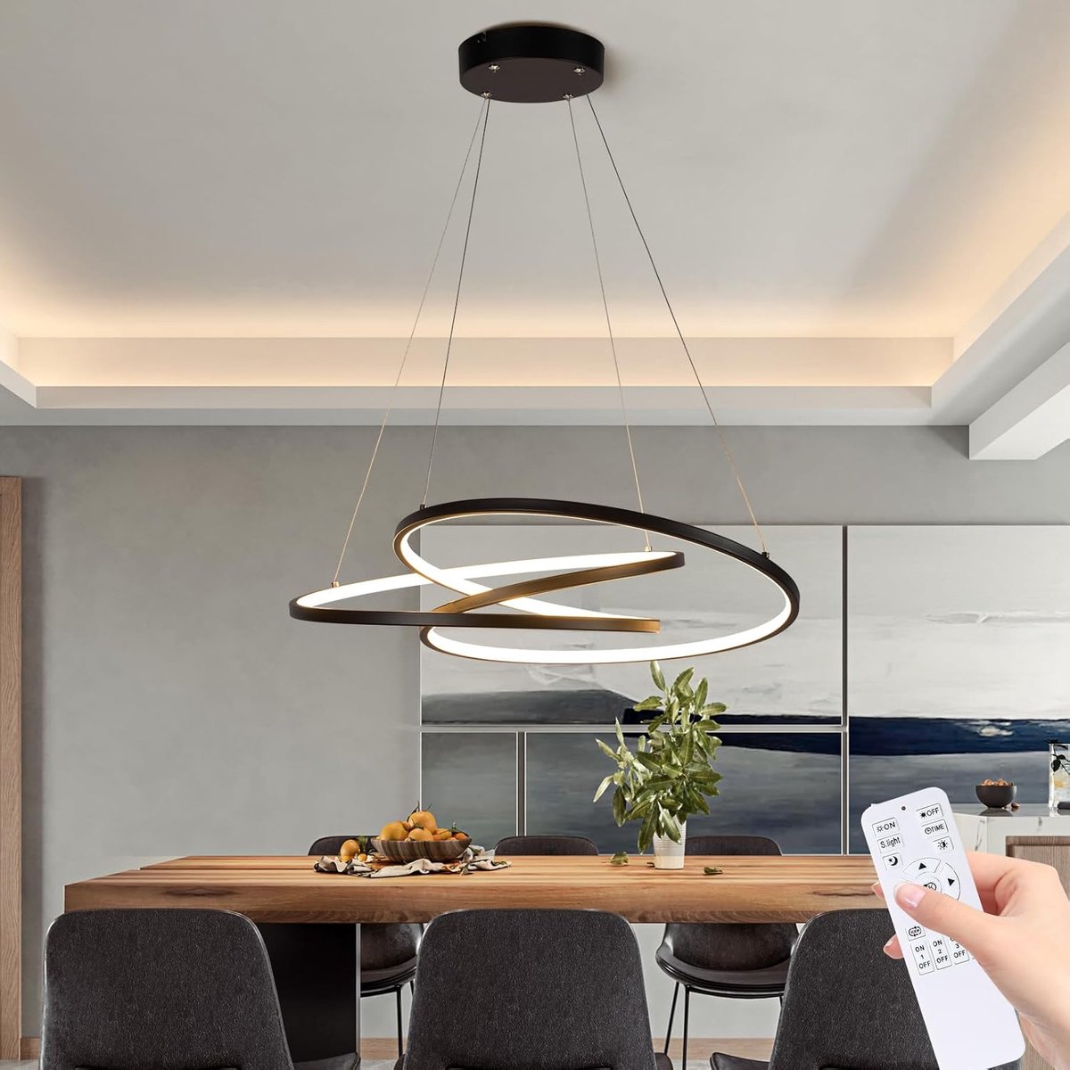Hanglamp Dimbaar 64cm - Moderne Zwart Kroonluchter - Hoogte Verstelbaar - Perfect voor Keuken en Eetkamer - ShopVlot