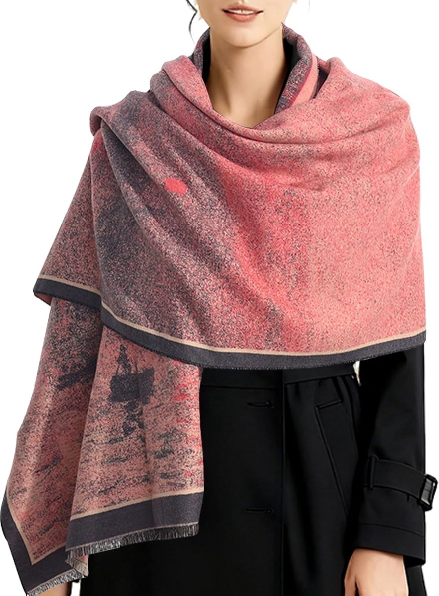 Sjaal 185x67cm - dubbelzijdig cashmere imitatieweefsel - zonsondergang kleurverloop - elegant accessoire voor de winter - ShopVlot