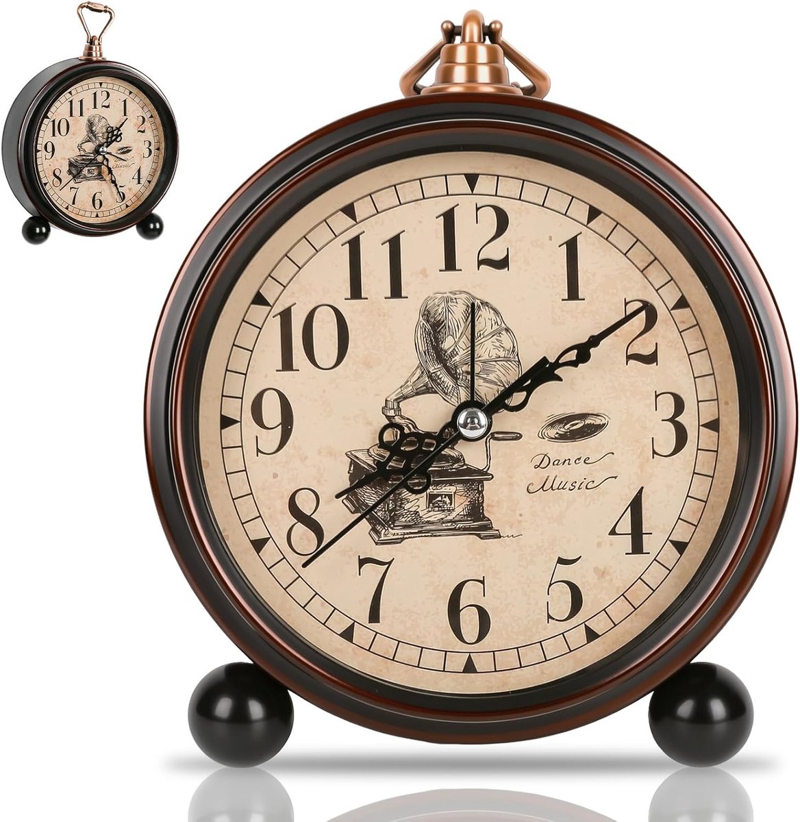 Wekker analoog 10 cm - vintage design - geruisloos - ideaal voor zware slapers - ShopVlot