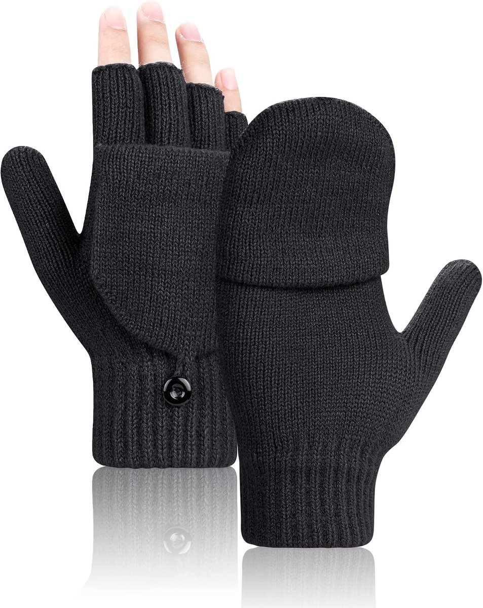 Handschoenen met flip-afdekking, omkeerbaar, warm, gebreid, voor binnen en buiten, dames en heren
