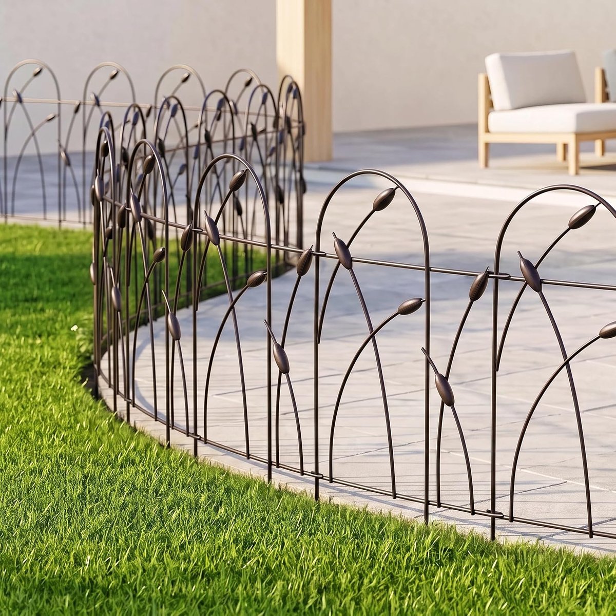 Metalen Decoratieve Tuinhekpanelen, 82 cm.H x 50 cm.B (10 Panelen, Totale Lengte 4,9 m) Geen-Graaf Hek Roestvrij Smeedijzeren Landschapsfencing voor Bloembed, Bomen, Dierenbarrière, Brons
