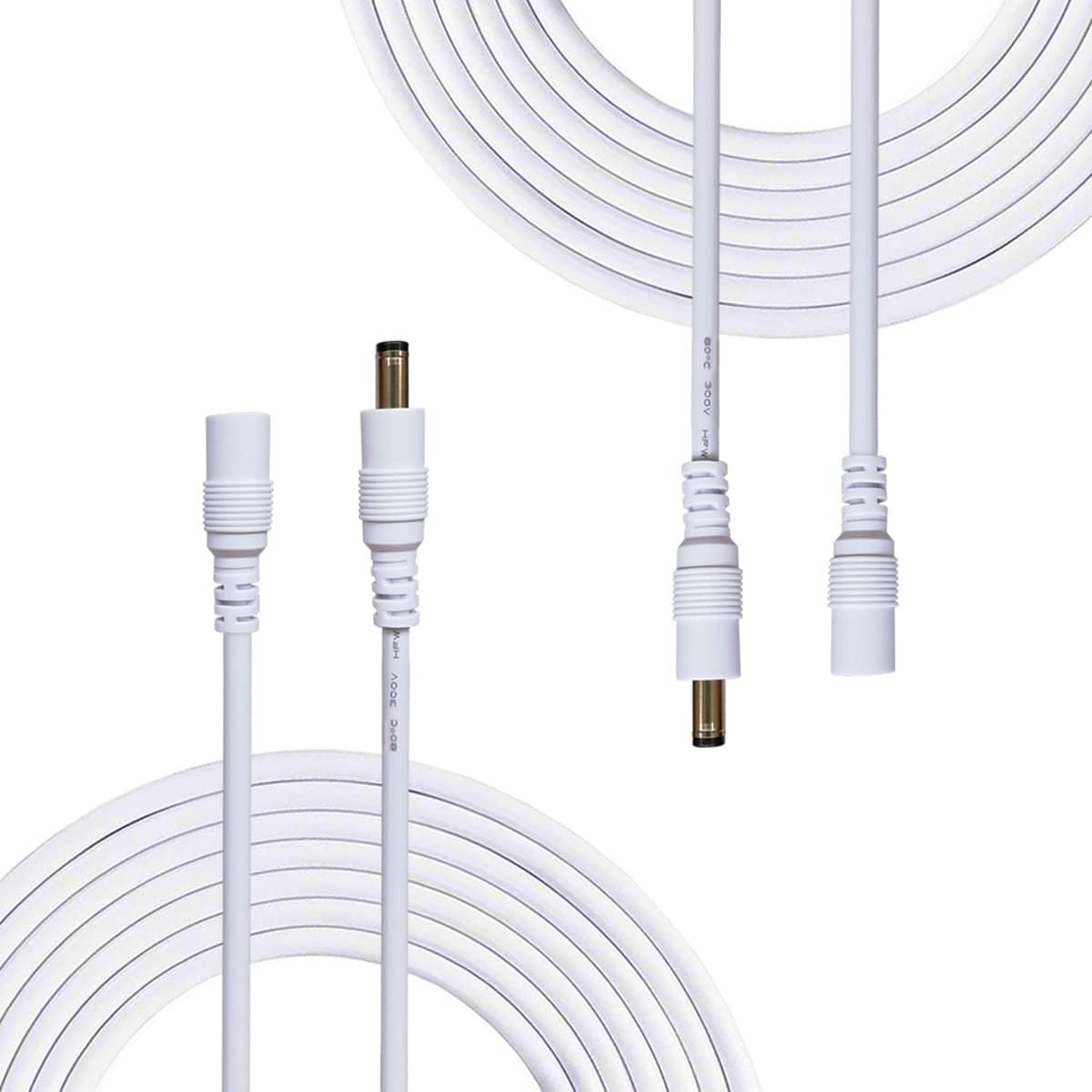 2 stuks 10m/32.8ft DC verlengkabel 2,1 mm/5,5 mm mannelijk naar vrouwelijk connector, DC netsnoer verlengkabel voor voedingsadapter, 12V CCTV draadloze IP-camera, monitoren, led, auto - wit