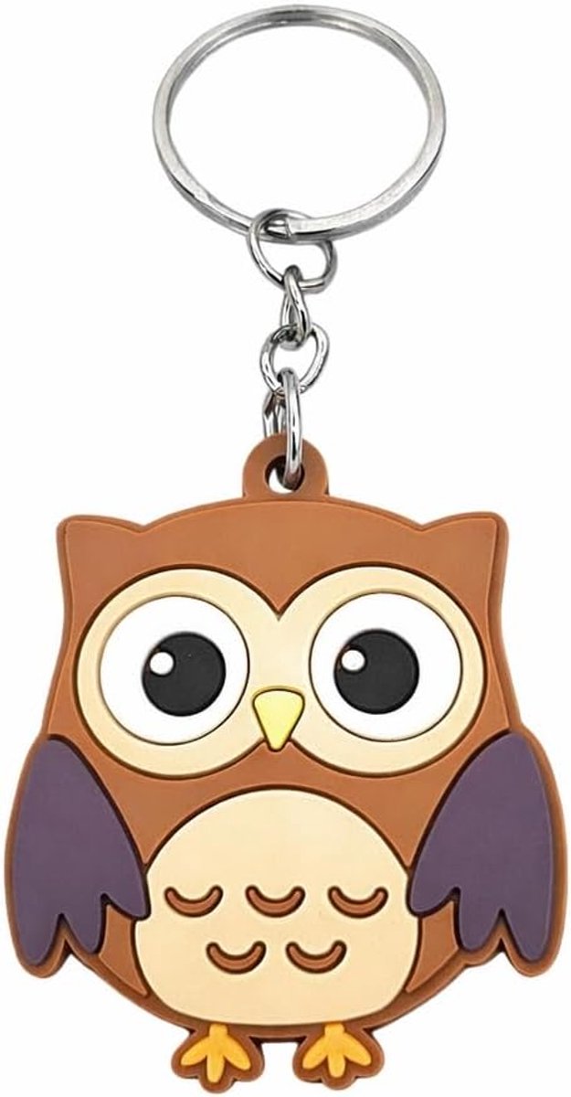 Schattige uil sleutelhanger, 1 stuk, pvc-sleutelring voor kinderen en volwassenen, schattige dierenhanger voor rugzak, tas, auto en sleutelhanger