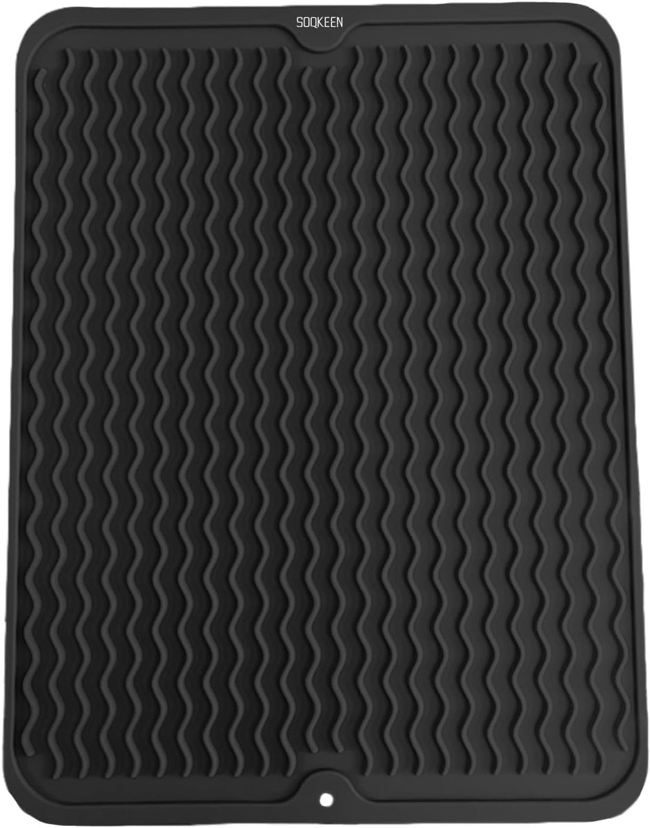 Afdruipmat Keuken Zwart 40 x 30 cm, Sneldrogende Droogmat Aanrecht, Antislip, Hittebestendig, Opvouwbare Afdruipmat voor Gootsteen en Keukenblad