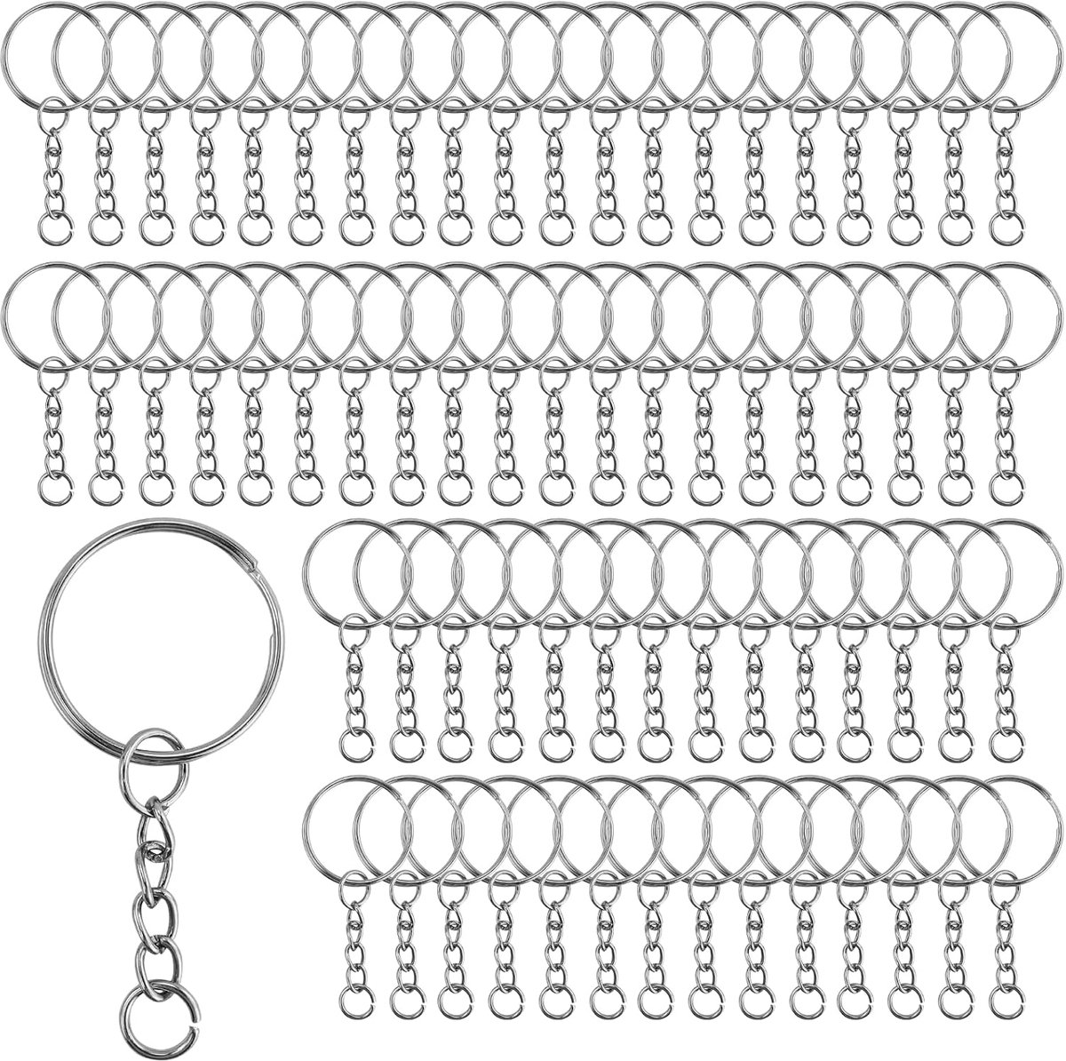 110 Stuks Splitringen, 25 mm, Zilveren Sleutelringen met Ketting voor Zelfmaken, Knutselen, Sieraden, Sleutelhanger en Doe-Het-Zelf Handwerk Accessoires