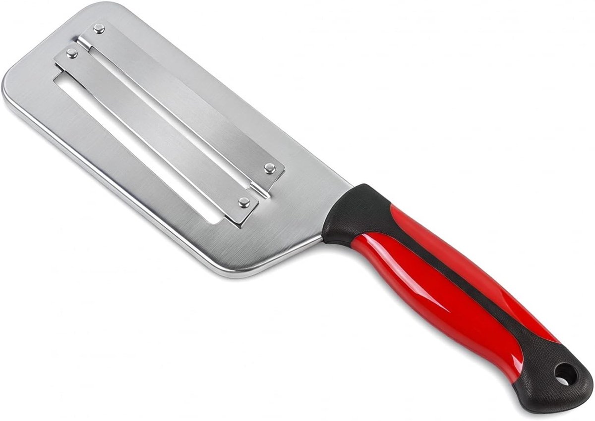 Groenteschiller, koolsnijder, kruidenschaaf van 304 roestvrij staal, voor keuken, groenten en kruidsla, rode handgreep, 33 cm