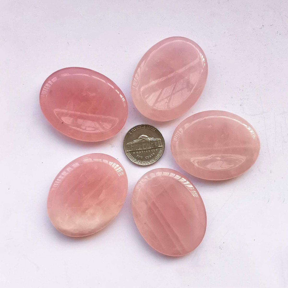 rozenkwarts kristal duim zorgen steen, stress relax genezing Reiki kristal tas palm stenen