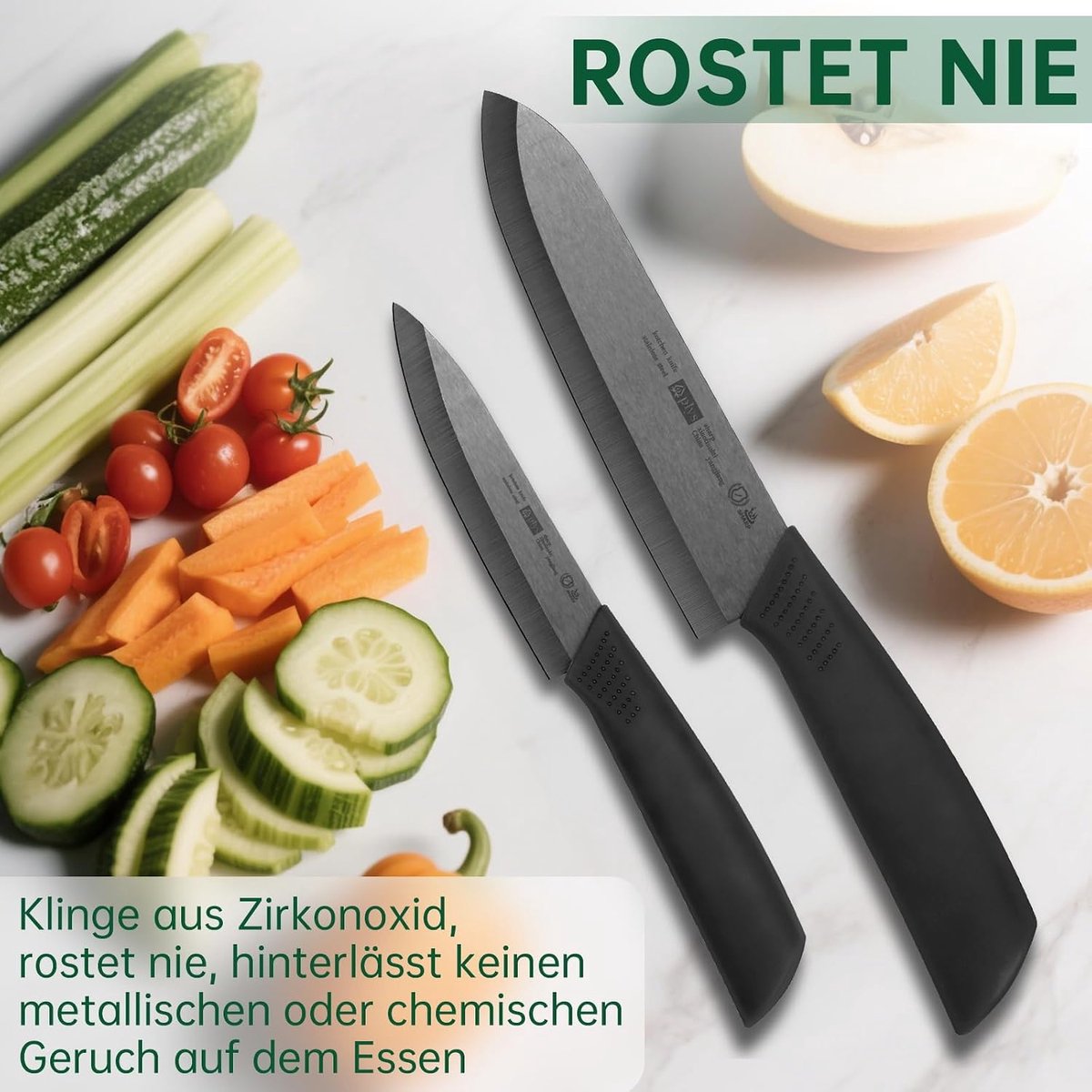 Messenset: Scherpe set van 2 messen: 15,5 cm koksmes, 10,7 cm fruitmes, cadeau voor mama (zwart lemmet)