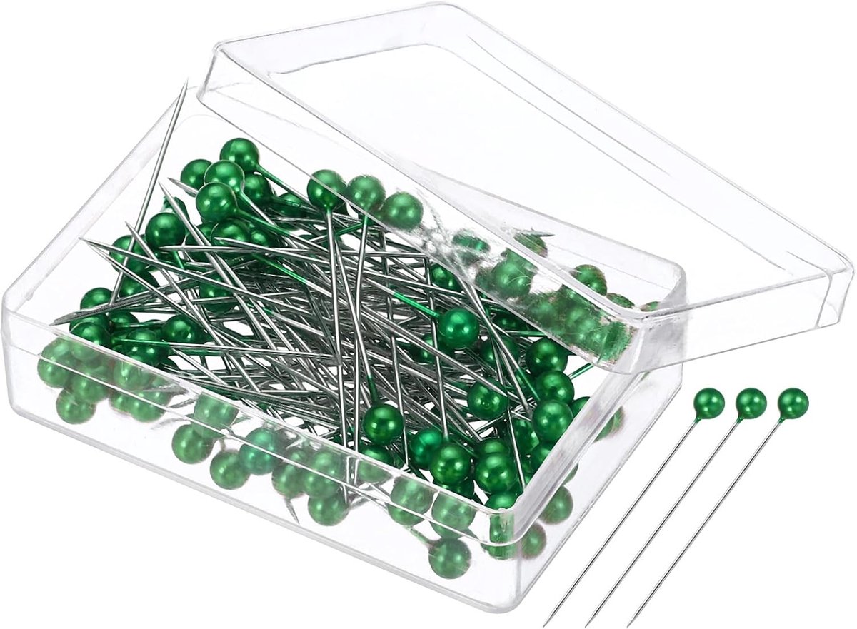 100 stuks naaistiften, 3,5 cm, rechte pin met plastic parelvormige bolkop, voor stof, decoratieve sieraden, knutselen en naaien, project, groen