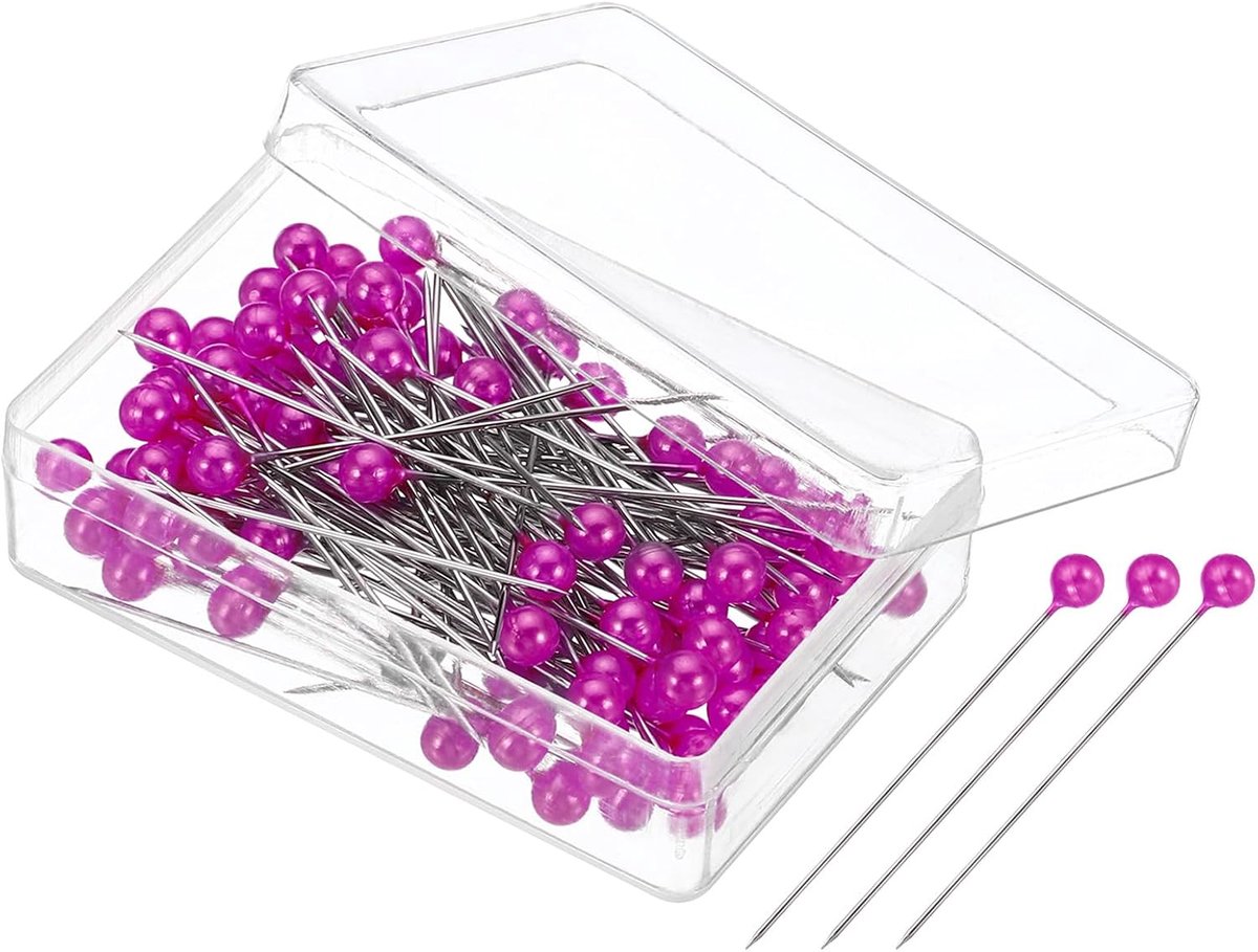 Rechte pin met plastic parelmoer kogelkop voor stoffen decoratieve sieraden doe-het-zelf handwerk naaiproject, rozenrood