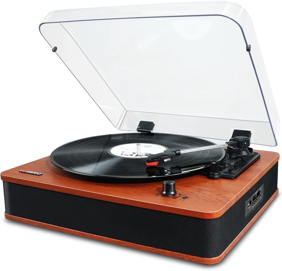Vinyl Bluetooth-platenspeler met behuizingen, vintage LP-speler met stereoluidsprekers, 3 snelheden, Gira vinylplaten met RCA-uitgangen, hoofdtelefoonaansluiting, FM-radio, USB, AUX, enz