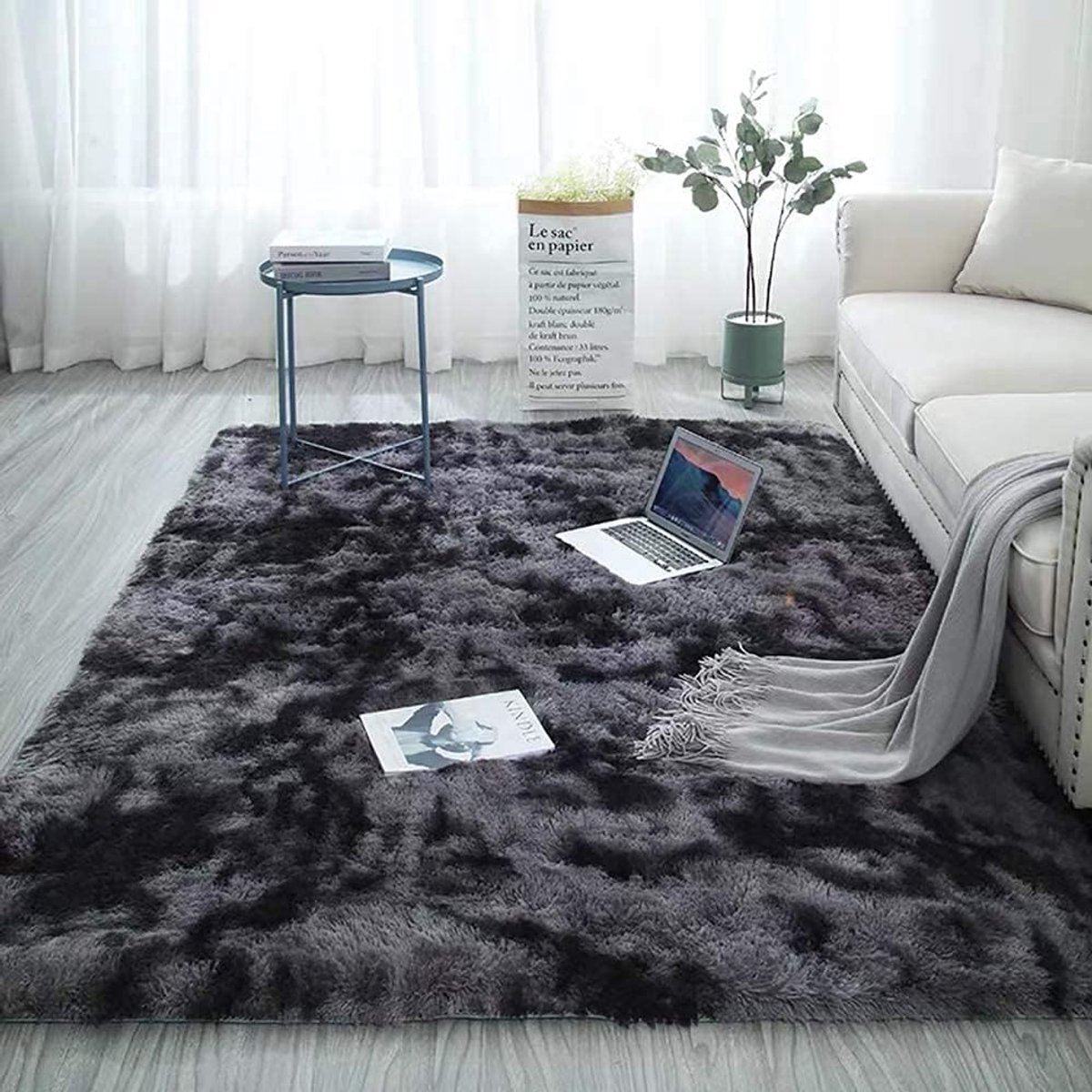Touch Gebied Tapijt, Slaapkamer Antislip Yoga Pluizig Bont Gekleurd Tie-Dye Donkergrijs, Geschikt voor Kinderkamers in De Woonkamer Gang,80CM*120CM