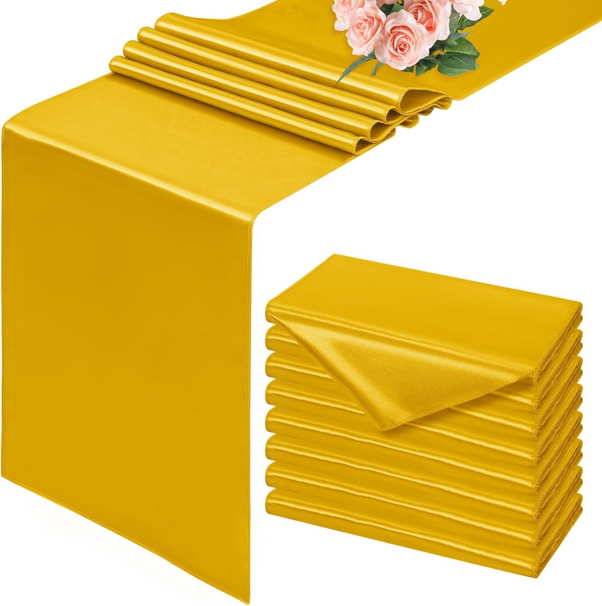 8 stuks goudkleurige satijnen tafelloper, 30 x 183 cm, gladde zijden tafelloper voor eettafel, gouden tafelloper voor bruiloft, feest, banket, evenementen, afstuderen, verloving en thuis