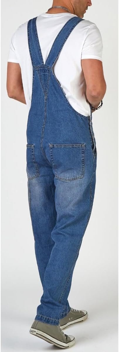 Heren Denim Blauwe Tuinbroek Stonewash Relaxed Fit Casual Jeans Zakken Overalls — afbeelding 5