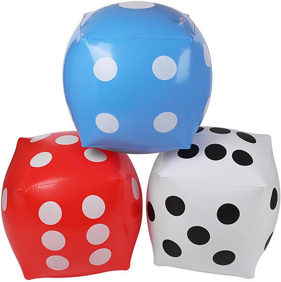 3 stuks opblaasbare dobbelstenen, 30 cm, voor brede spelletjes binnen en buiten, ludo en zwembadfeest (zwart + wit + rood)