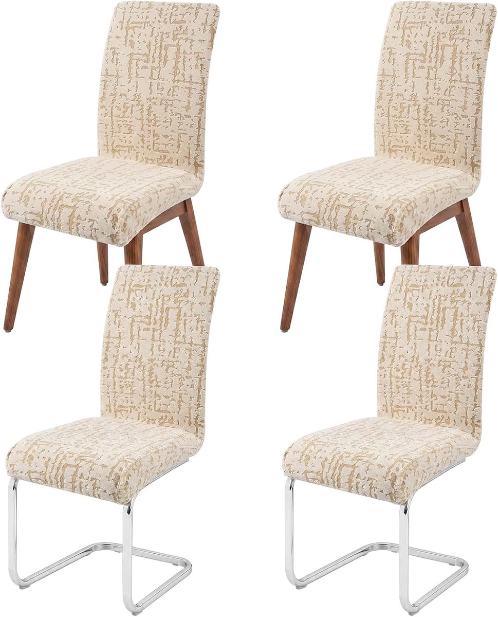 set grijs, universeel, stretch, jacquard, laagpolig, stoelhoes, elastisch, afneembaar, wasbaar, voor eetkamer, schommelstoel, eetkamerstoelhoes (beige-4)