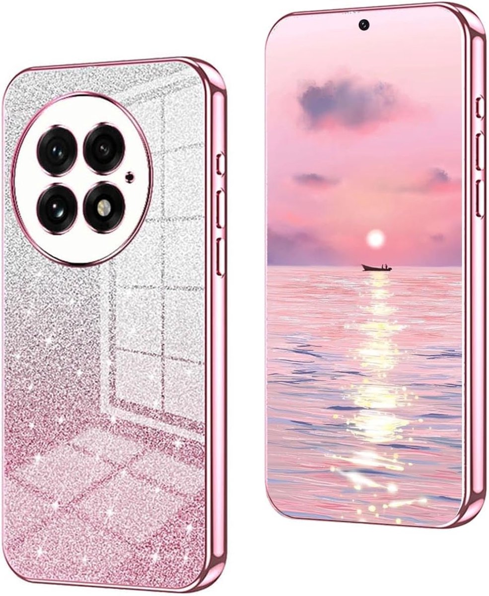 Bling hoesje voor OnePlus 13 5G, ultradunne pailletten glanzende TPU bumper siliconen geval, sprankelende transparante schokbestendige meisjes hoes. Roze