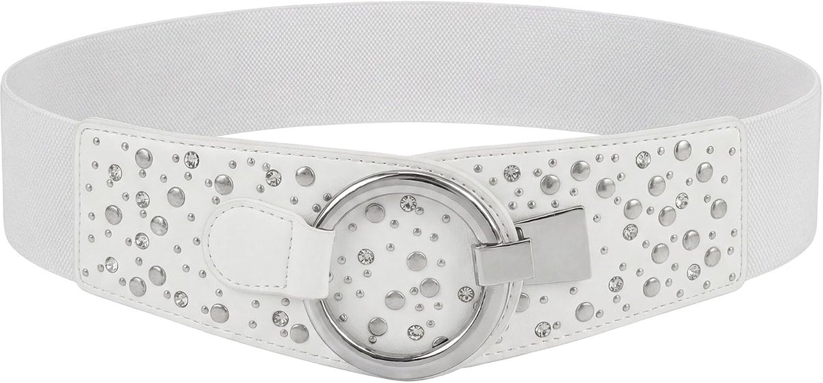 Tailleriem Dames Kunstleer Strass | 6 cm Breed, Mix Van Nopjes En Steentjes, Ringsluiting Met Haak, Recht Of Schuin Dragen, Maten S-XXL
