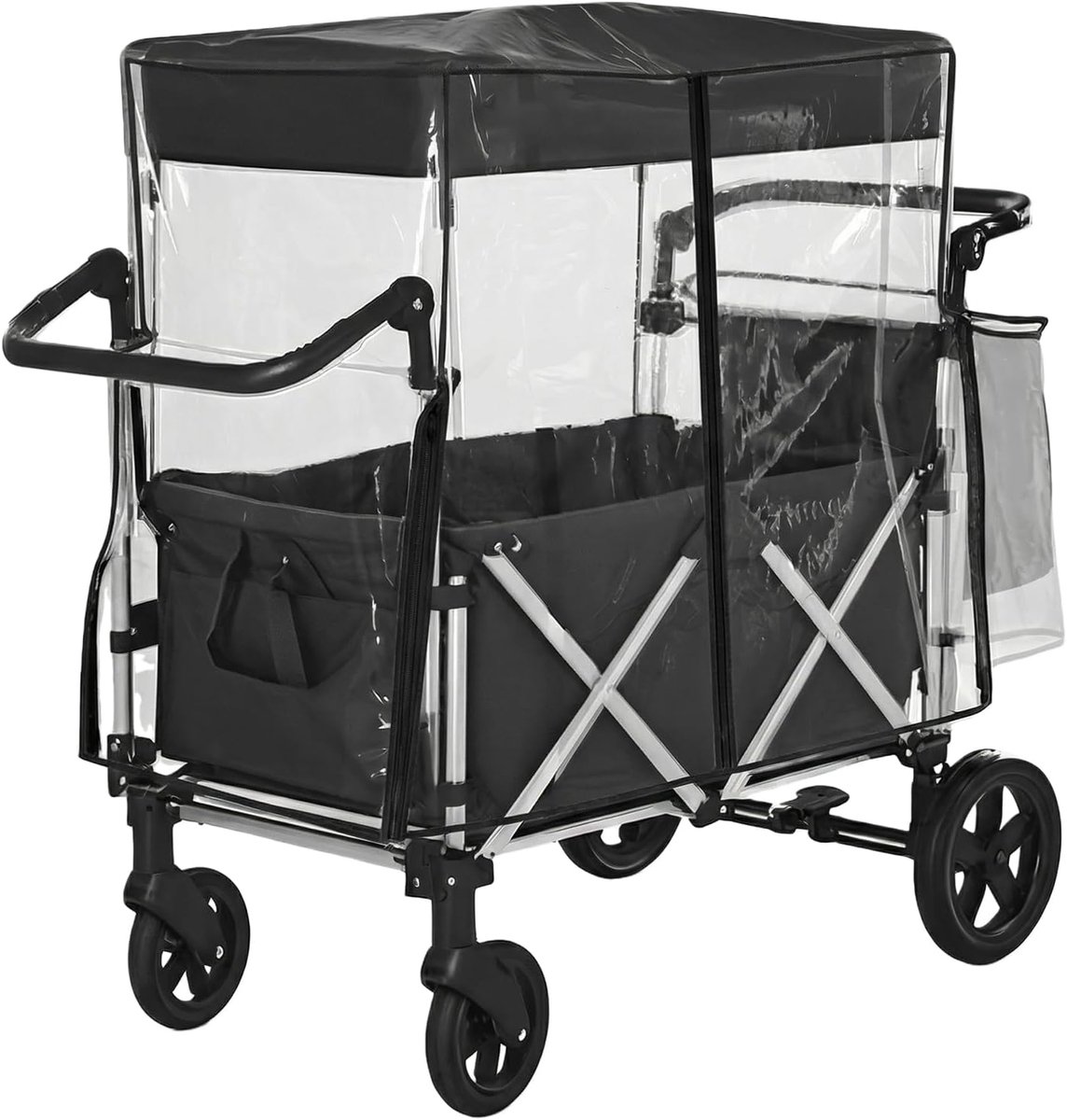 Regenbescherming voor bolderkar, regenhoes voor inklapbare bolderkar, regenhoes voor outdoor, camping, grijze omranding, 105 x 80 x 50 cm