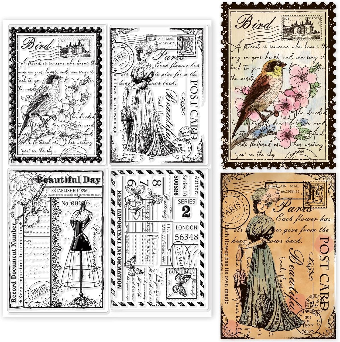 Vintage Ticket Ansichtkaart Duidelijke Stempel Voor Het Maken van Kaarten Decoratieve Vlinderjurk Dame Transparante Siliconen Stempel Voor DIY Scrapbooking Accessoires Embossing Papier