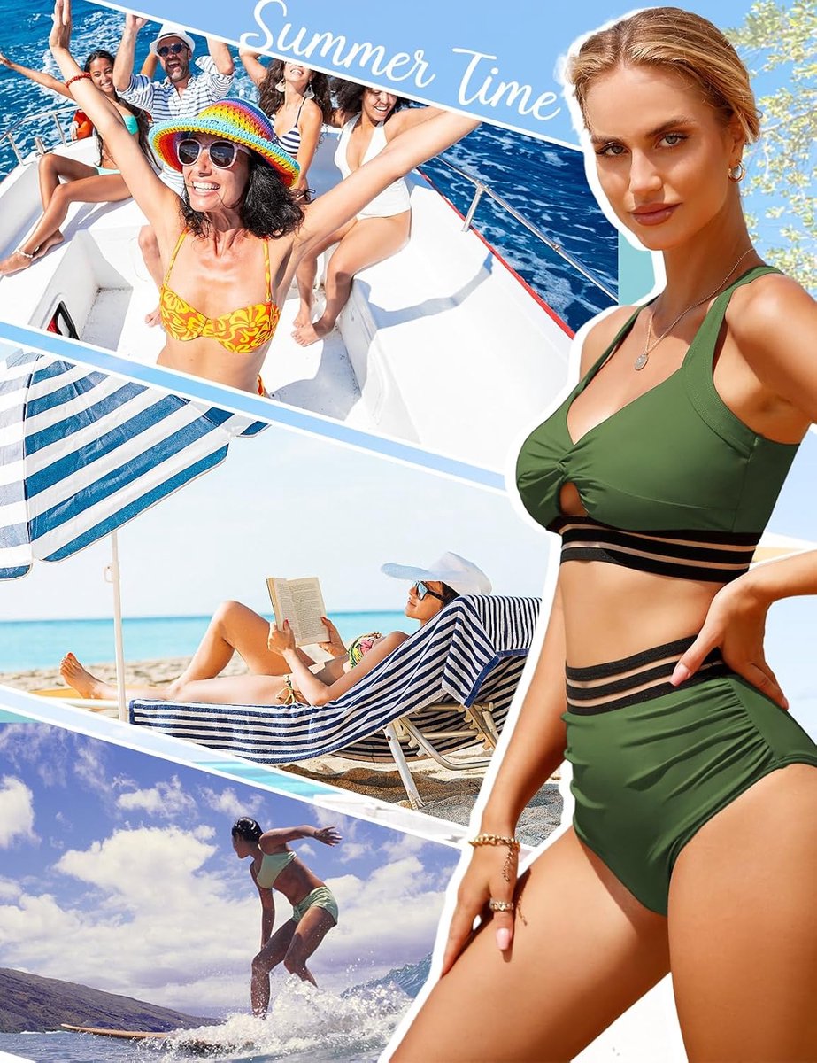 Bikini Dames Set Hoge Taille Badpak Tweedelig Push Up Cross Back Bikini Top Brede Bandjes Badmode Zwempak Beachwear