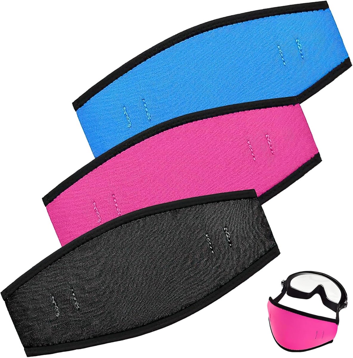 3 stuks duikmaskerband, maskerband, neopreen, maskerband, duikbril, duikmaskerband, voor duiken, snorkelen watersport (roze + blauw + zwart)