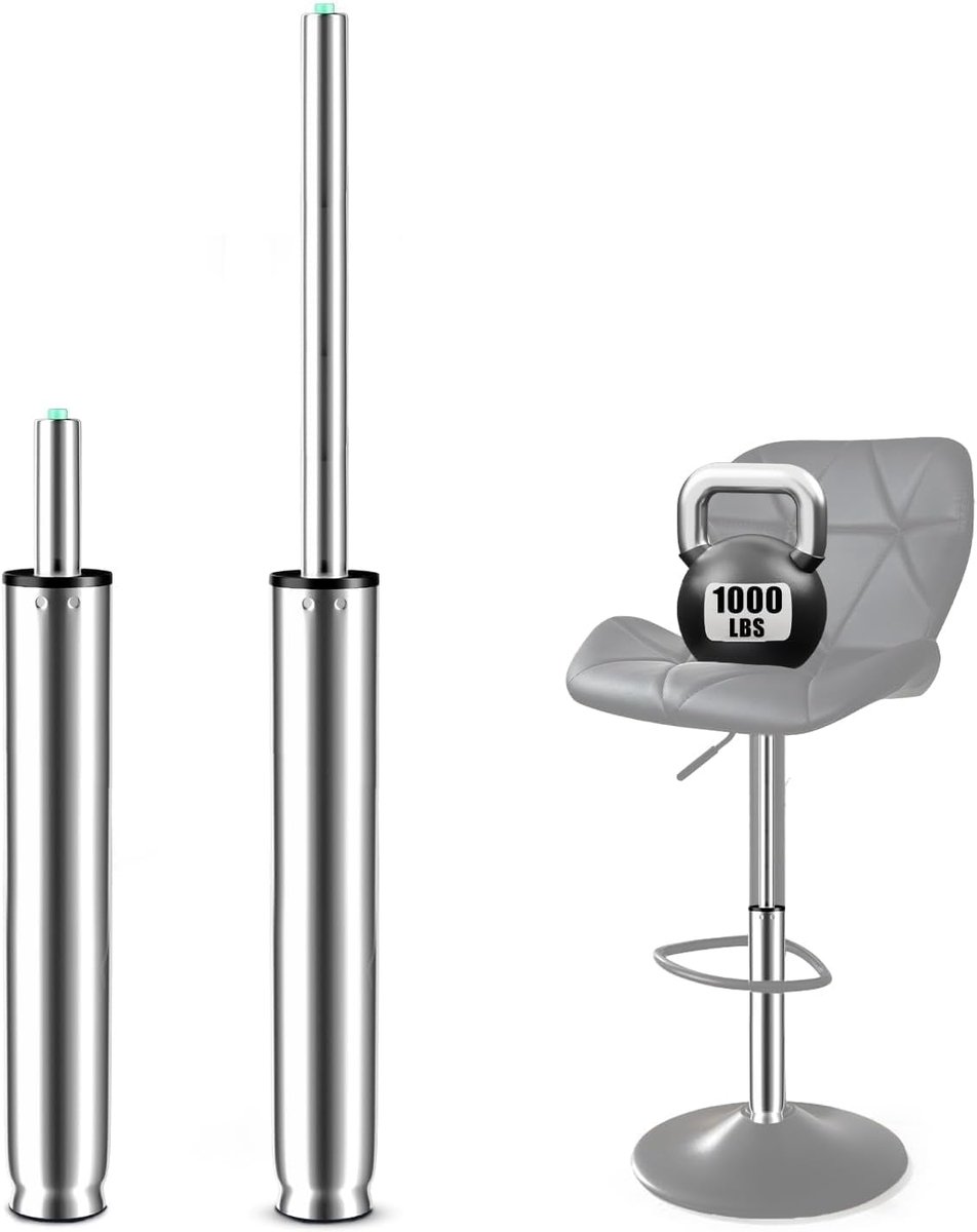 Lange gasveer, totale lengte 355 mm - 555 mm, hoge gasveer voor barkruk, kruk, draaistoel, in hoogte verstelbaar, tot 450 kg, diameter 50 mm (niet voor 1KEA en Topstar), TÜV, klasse 4, zilver