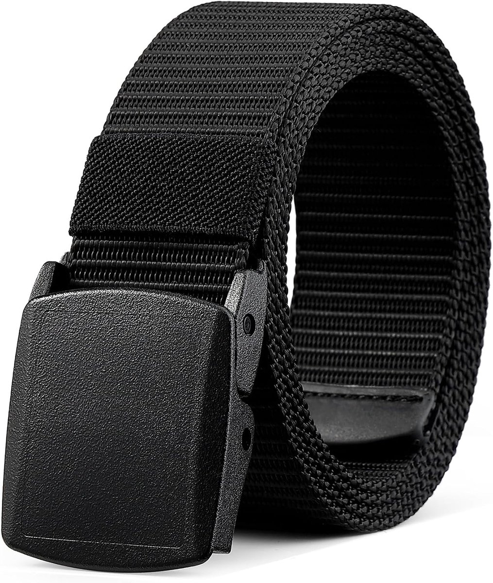 Werkriem voor heren, riem voor heren, stof, verstelbare nylon outdoor riem zonder metaal, 38 mm, voor werk en reizen, snelle pasvorm door de veiligheid van de luchthaven