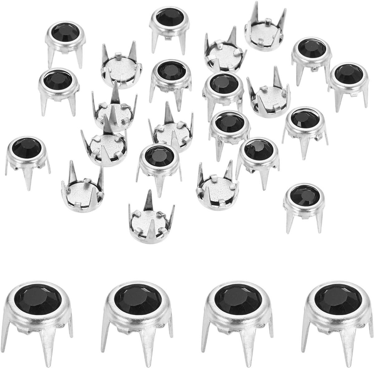 50 stuks 6 mm diamanten klinknagels met platte bodem, klauwvorm, decoratieve metalen klinknagels, zilver en zwart.