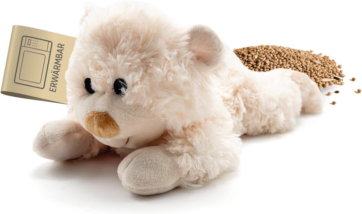 Plush warmtekussen/knuffeldier voor kinderen en volwassenen – 1628 beer liggend met gierstvulling, warmteknuffeldier om op te warmen in de magnetron/oven, ook ideaal voor baby's