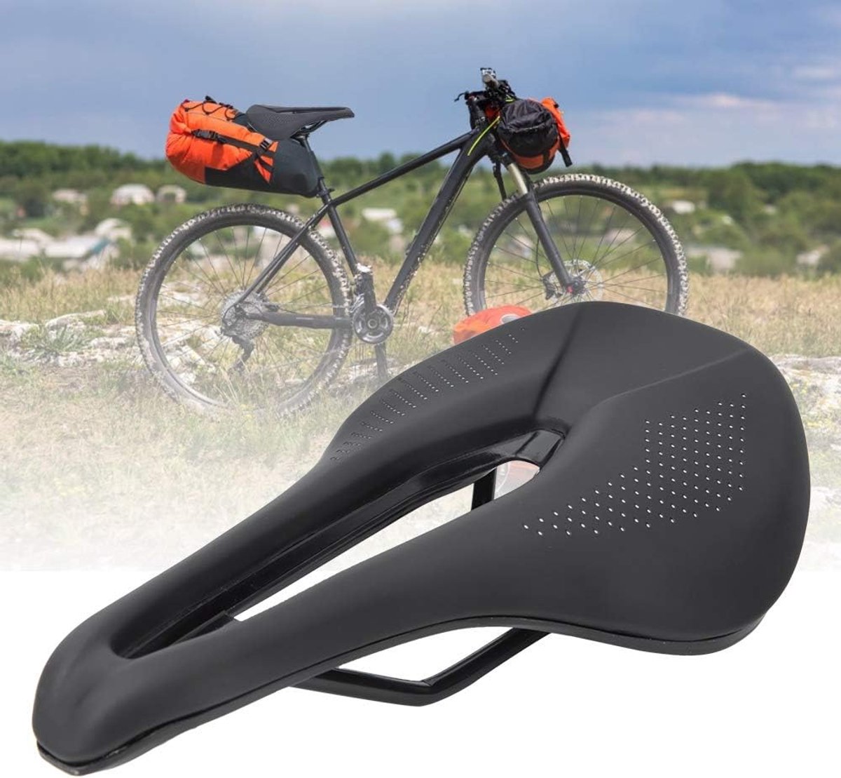 Zwart zadel voor fiets, holle zitting zadel racefiets mountainbike fiets zacht hol fietsen zadel kussen pad zitting [Audio CD] Fietsen en onderdelen