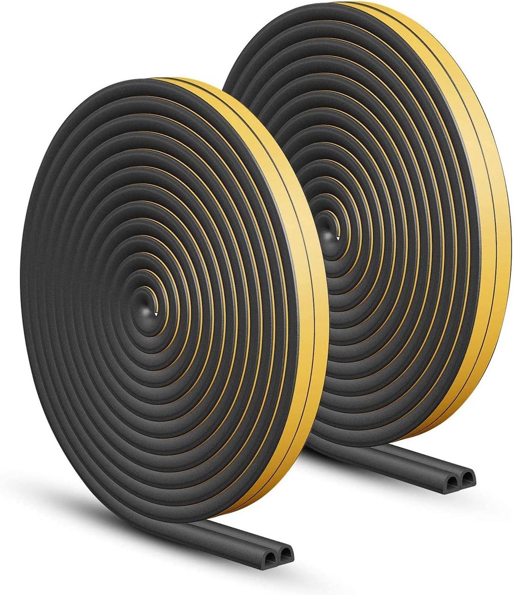 30 Meter Afdichtingsband, 9mm x 6mm Deurafdichting, Zelfklevende Deurafdichting, D/B-profiel, Rubberen Afdichting voor Deuren, Raamafdichting, Windbescherming, Lawaai (Zwart)