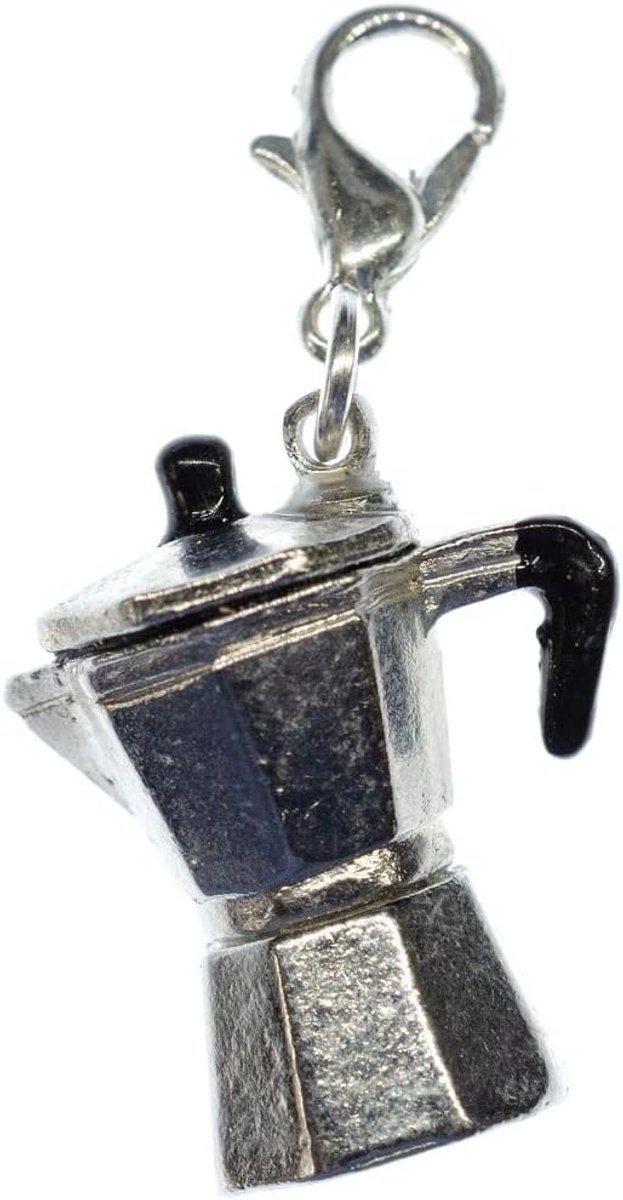 Espresso kan koffiepot charm mokka koffiezetapparaat espressokan - handgemaakte modesieraden I kettinghanger verzilverd - bedelhanger bedelarmband - hanger voor armband, 21mm, Metaal Katoen