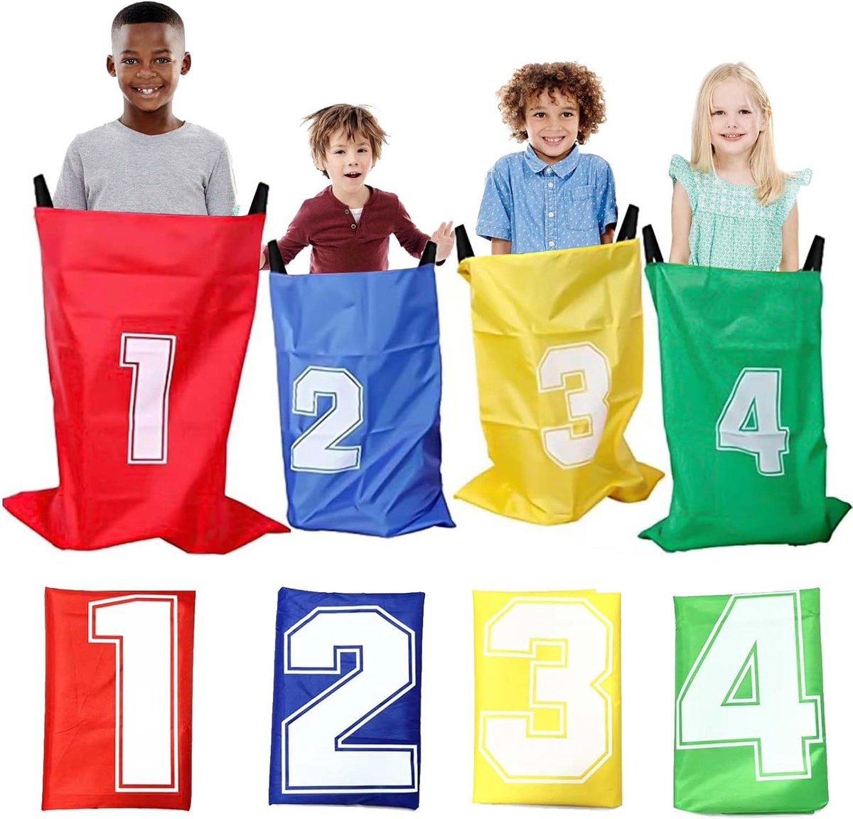 4 stuks springzakken voor kinderen, 51,5 x 71,5 cm, outdoor speelset, zakspringzakken, tuinspellen voor kinderen, kinderverjaardag, spelletjes, partyset voor feestjes, sportfeesten, verjaardagen
