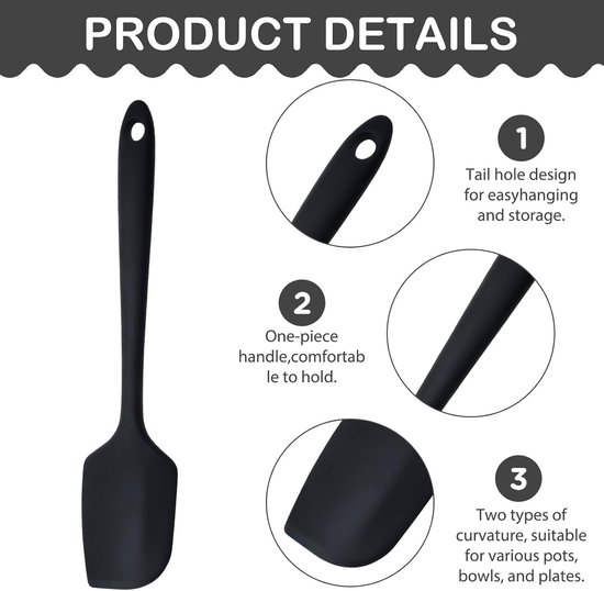 Siliconen spatel, 29 cm, 250 °C, hittebestendige anti-aanbaklaag, flexibele naadloze deegschraper, zwart bakken, koken, siliconen keukengerei met nylon kern voor het mengen en roeren en schrapen — afbeelding 5