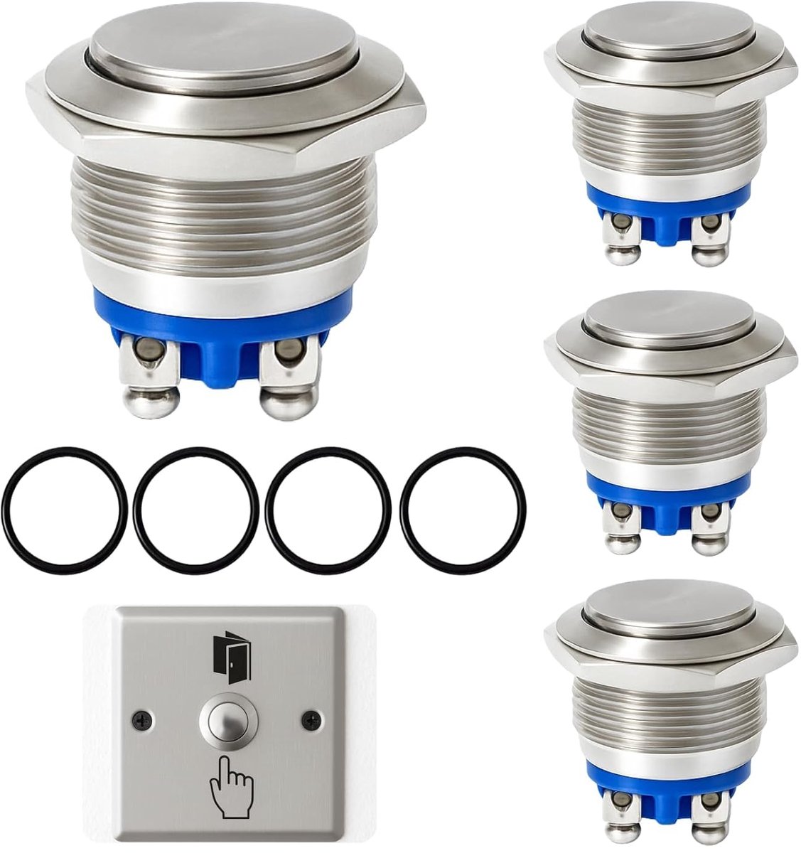 4 stuks Momentdrukknop 19 mm 12 V 5 A AC/DC 220 V vlakke kop IP65 waterdicht roestvrij staal metaal, 3 schroefklemmen, deurbel, auto’s, boten, huishoudapparaten, industrie