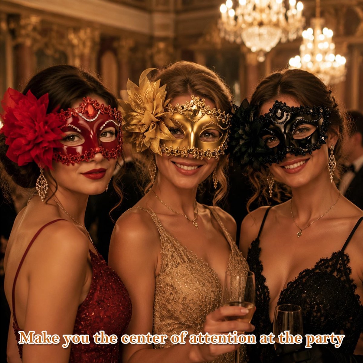 Set van 3 Venetiaanse maskers - luxe halve gezichtsmaskers - goud zwart rood - perfect voor carnaval en Halloween - SnelShoppen