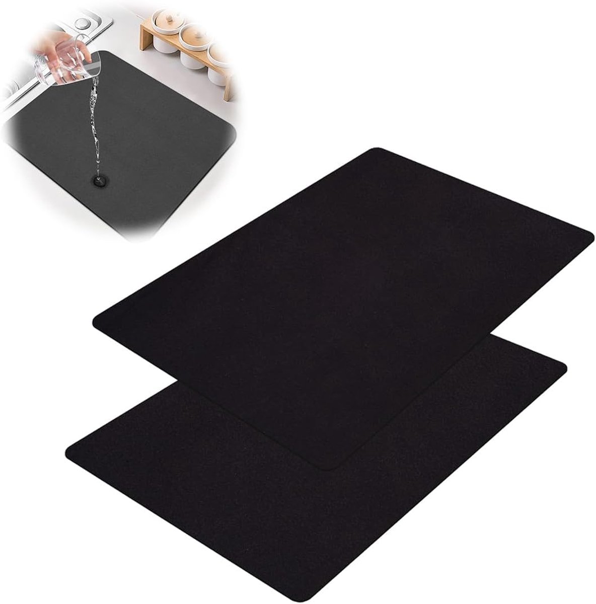 Afdruipmat Zwart - Absorberende Mat voor Koffiezetapparaat, Gootsteen, Badkamer en Keuken - Ideaal als Kleine & Praktische Mat voor Schalen