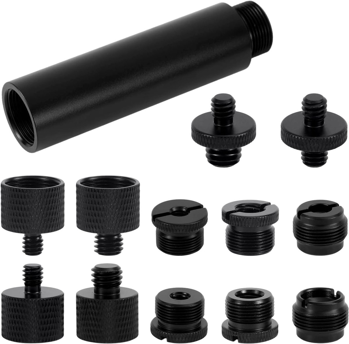 13 Stuks Microfoonstatiefadapter Schroeven met Verlengbuis, Aluminiumlegering 3/8" Naar 5/8" & 1/4" Schroefdraadadapters Microfoonschroefadapter voor Microfoonarm Camerastatief Invullicht