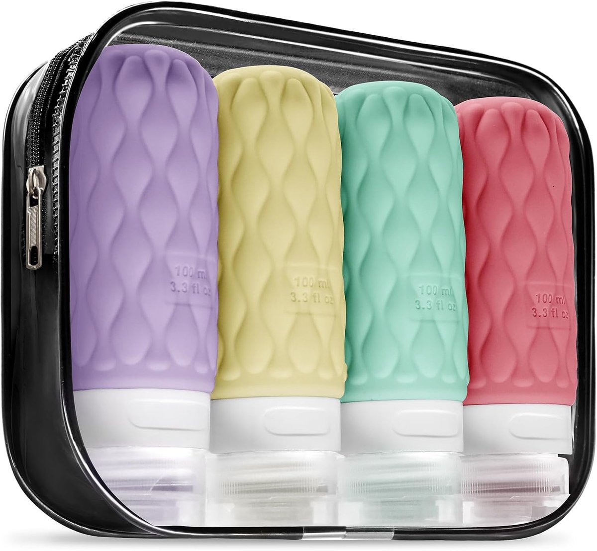 4 Stuks Reisflessen voor Toiletartikelen, 100 ml Siliconen Reisflessen Set, Lekvrij Reisflessen Reisflessen Containers voor Shampoo Conditioner Lotion