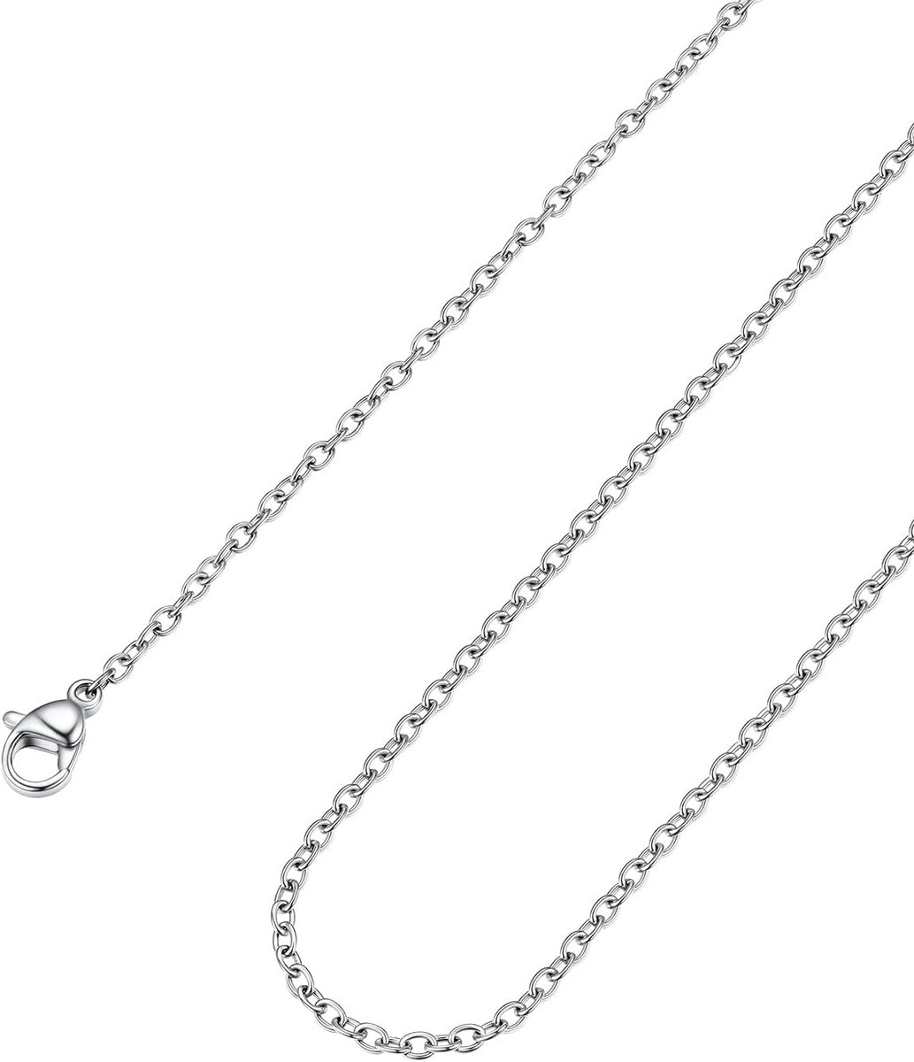 Halsketting voor dames en heren, dunne ketting 1 mm/2 mm, van roestvrij staal, vervangende ketting voor hanger, zilver/zwart/goud/roségoud, lengte 35/40/45/50/55/60/65/70/75 cm, geschenkdoos