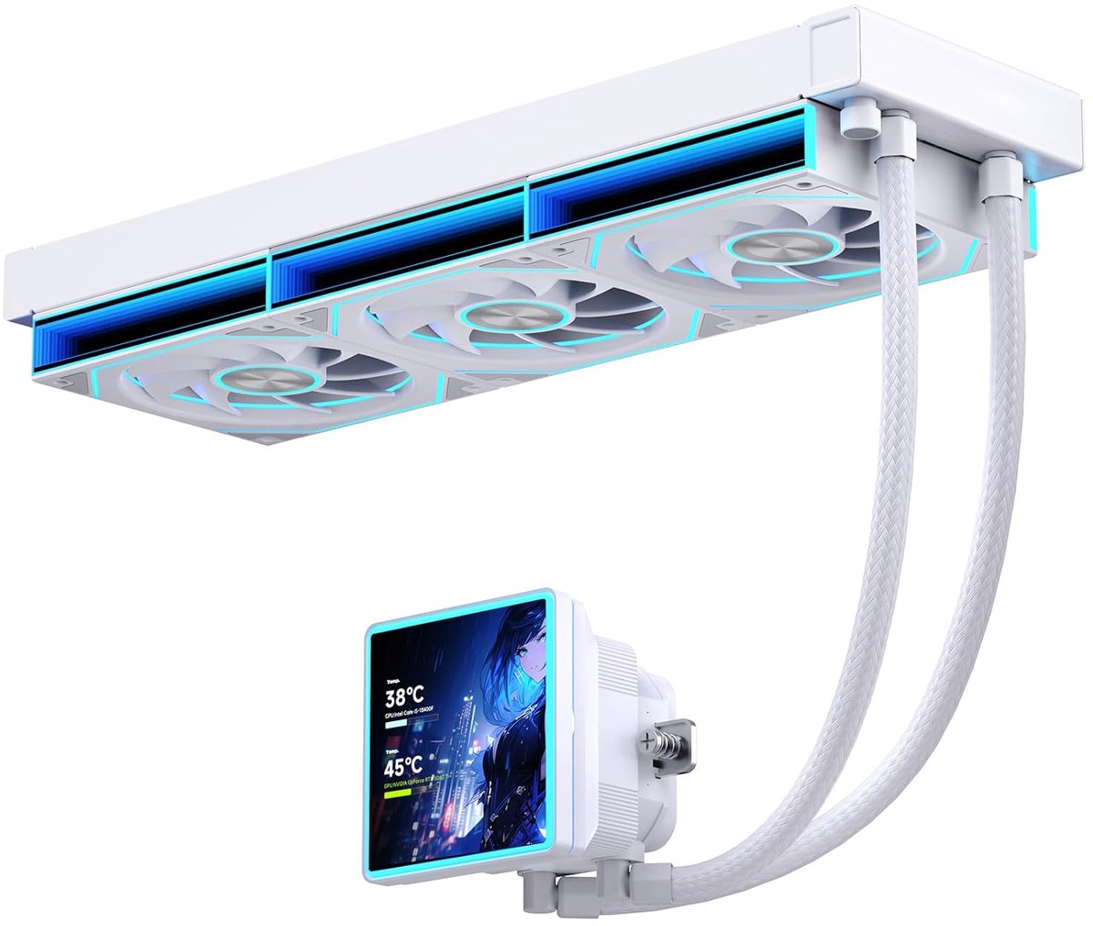 PF360-SE Aio Water Cooling 360 mm with 4 Inch LCD Screen Display, ARGB Infinity Mirror 2000 RPM PWM Fan, for AM4/AM5 & Intel LGA1851/1700 (Whit)