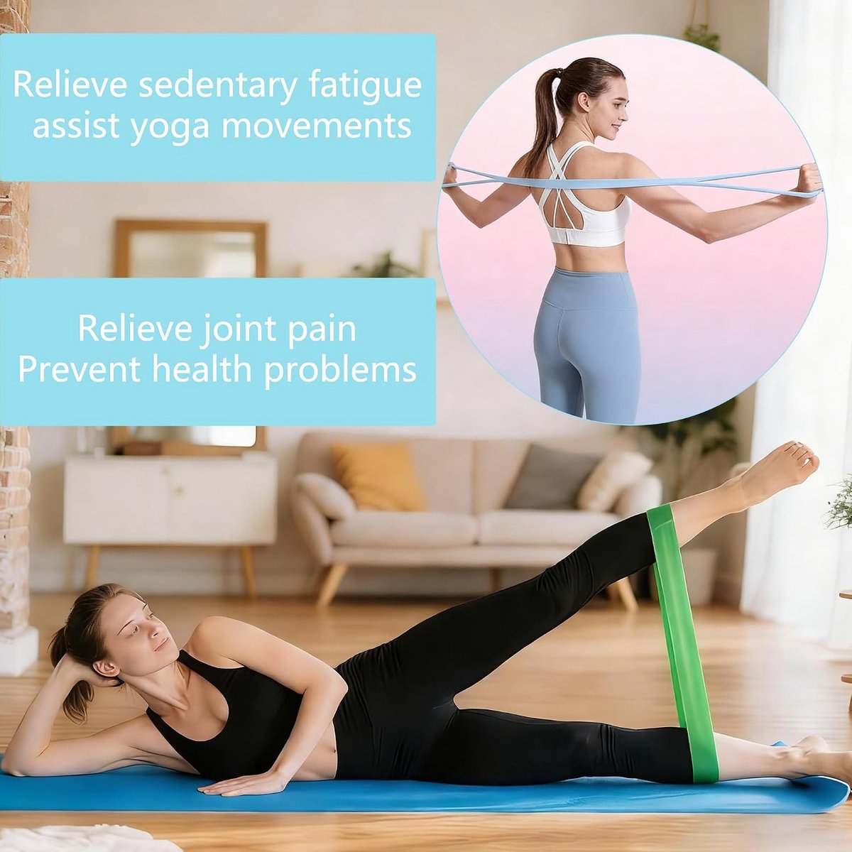 1 set weerstandsbanden met vijf gekleurde weerstandsbanden en een acht-trekgreep, 8-vormig yoga-trekkoord voor schouderoefeningen, fitness, stretch-spiertraining voor flexibiliteit en kracht