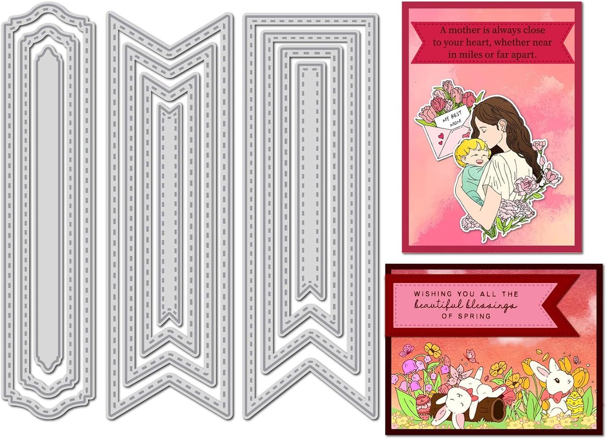 11 stuks banner metaal snijden dobbelsteen - 3 unieke stijlen nestbanner label frame matrijzen met stiksels en quilten ontwerp voor knutselen plakboek kaarten maken bladwijzers papier